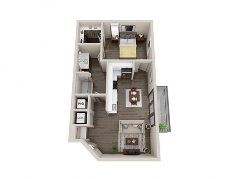 Floor plan for 1 bed, 1 bath, 674 sqft